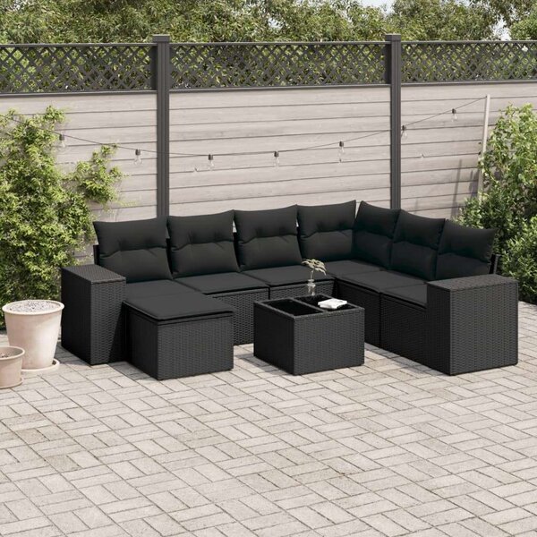 VidaXL Polyrattan Kerti Ülőgarnitúra - 8 részes - Fekete
