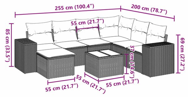 VidaXL Polyrattan Kerti Ülőgarnitúra - 8 részes - Fekete