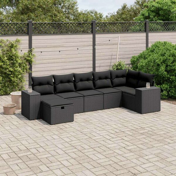 VidaXL Polyrattan Kerti Ülőgarnitúra - 7 részes - Fekete