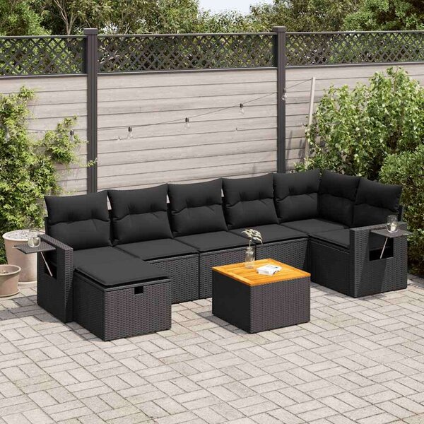 VidaXL Polyrattan Kerti Ülőgarnitúra - 8 részes - Fekete