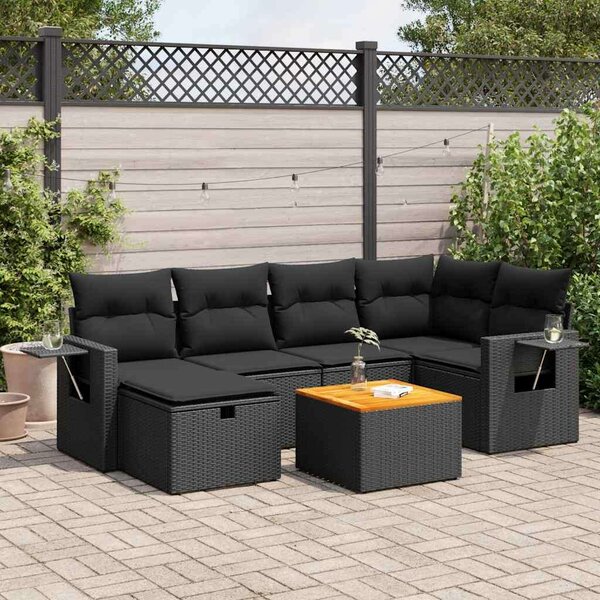 VidaXL Polyrattan Kerti Ülőgarnitúra - 7 részes - Fekete