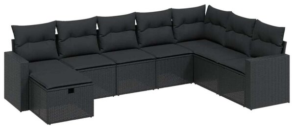 Polyrattan Kerti Ülőgarnitúra - 8 részes - Fekete