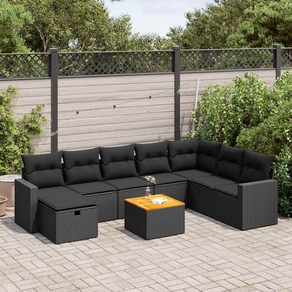 VidaXL Polyrattan Kerti Ülőgarnitúra - 9 részes - Fekete
