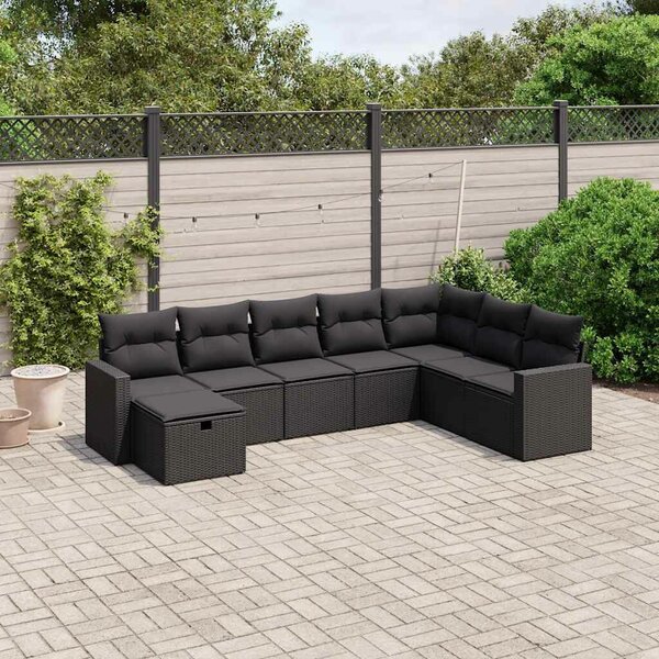 Polyrattan Kerti Ülőgarnitúra - 8 részes - Fekete