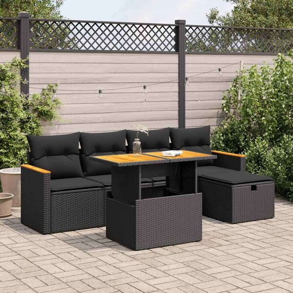 VidaXL Polyrattan Kerti Ülőgarnitúra - 6 részes - Fekete