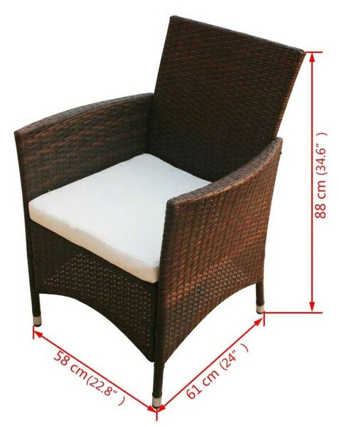 VidaXL 9-részes barna kültéri polyrattan étkezőszett párnákkal