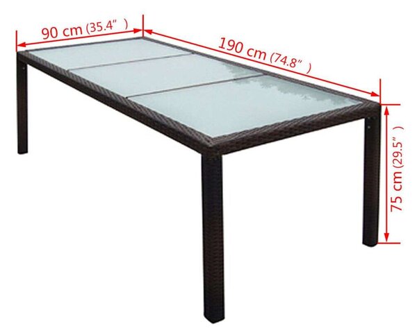 VidaXL 9-részes barna kültéri polyrattan étkezőszett párnákkal