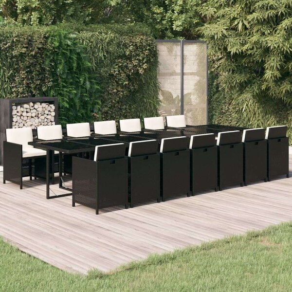 VidaXL Polyrattan Kerti Étkezőgarnitúra - 15 Fős - Fekete