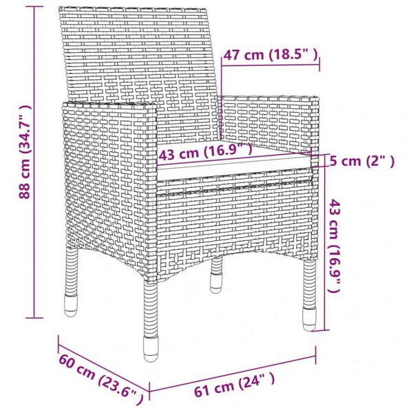 VidaXL 5 részes polyrattan és üveg kerti étkezőgarnitúra párnákkal