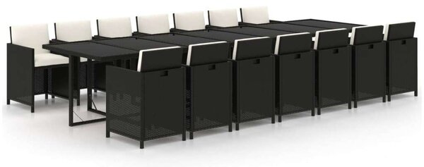 VidaXL Polyrattan Kerti Étkezőgarnitúra - 15 Fős - Fekete