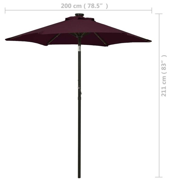 Napernyő - Bordó - Alumínium - 200x211cm - LED