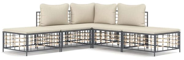 VidaXL 5 Részes Kerti Ülőgarnitúra - Poly Rattan - Antracit Szürke