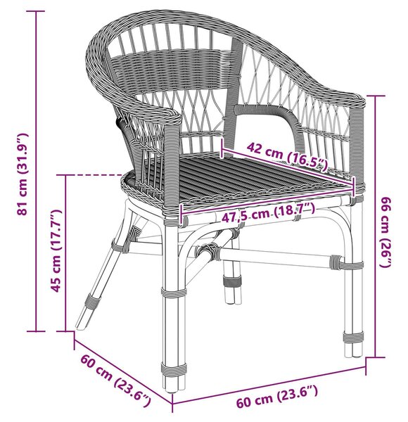 VidaXL Összecsukható Szék Rattan Természetes 60 x 60 x 81 cm