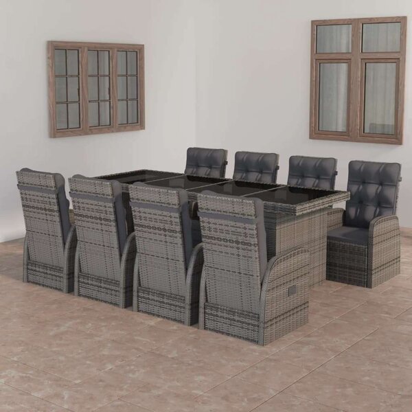 VidaXL Kültéri Étkezőszett - Polyrattan - 9 részes - Szürke