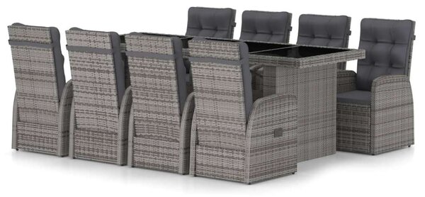 VidaXL Kültéri Étkezőszett - Polyrattan - 9 részes - Szürke