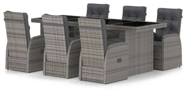 VidaXL Kültéri Étkezőszett - Polyrattan - 7 részes - Szürke