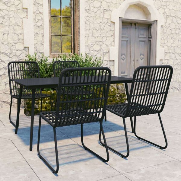 5 részes Polyrattan Kültéri Étkezőgarnitúra - Fekete