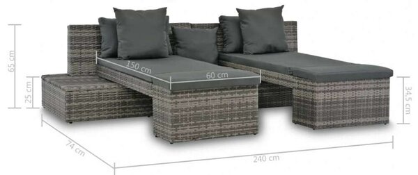 VidaXL 4-részes szürke polyrattan kerti bútorszett párnákkal