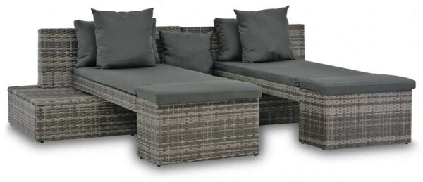 VidaXL 4-részes szürke polyrattan kerti bútorszett párnákkal