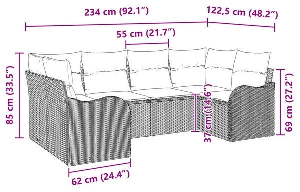 6 darabos kertibútor szett párnákkal fekete poli rattan, 2 személyes kertibútor párnákkal fekete poli rattan