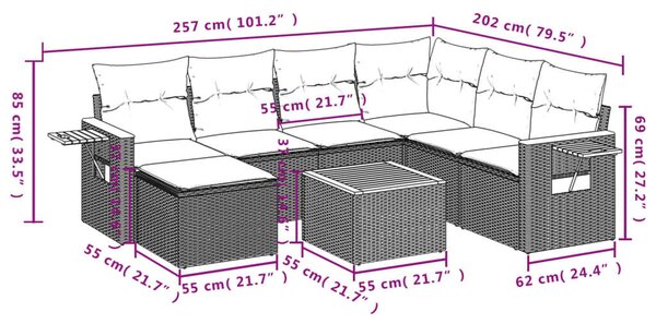 8 részes fekete polyrattan kerti ülőgarnitúra párnával