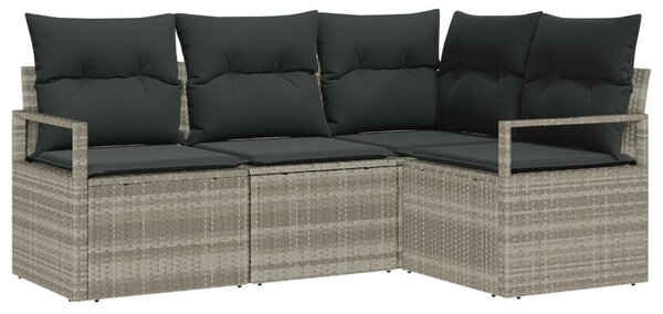 4 darabos kertibútor szett párnákkal, világosszürke, poli rattan, 2 személyes kertibútor párnákkal, szürke, poli rattan