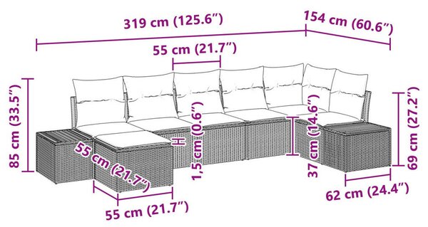 7 darabos kerti kanapé szett párnákkal világosszürke poli rattannal