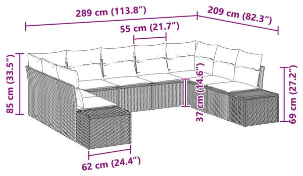 Kerti Kanapészett 9 darabos Szürke Rattan Kerti kanapé