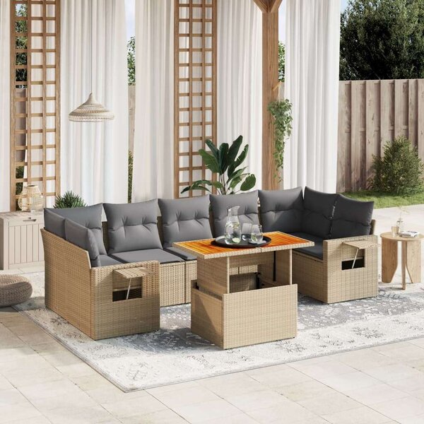 Polyrattan Kerti Ülőgarnitúra - 8 részes - Bézs
