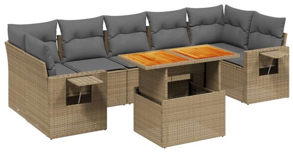 Polyrattan Kerti Ülőgarnitúra - 8 részes - Bézs