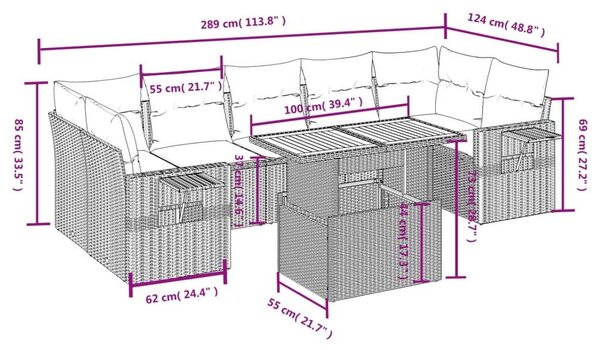 Polyrattan Kerti Ülőgarnitúra - 8 részes - Bézs