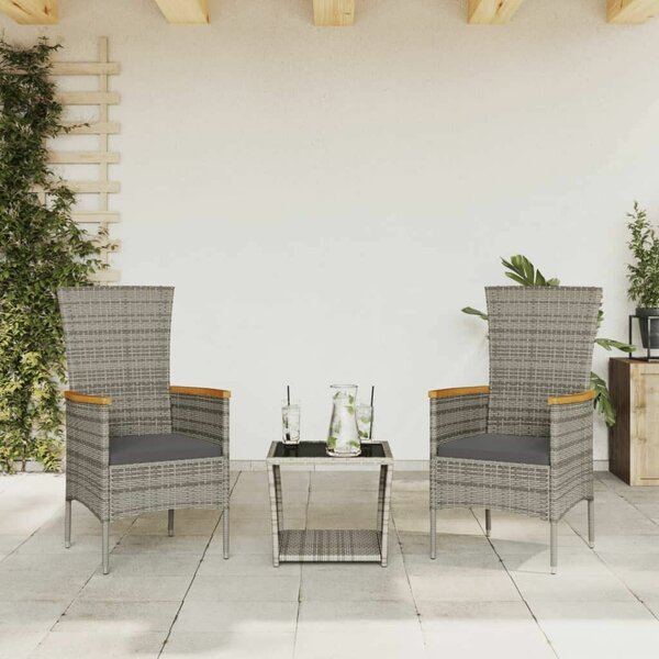 Polyrattan Kerti Étkezőgarnitúra - 3 részes - Szürke