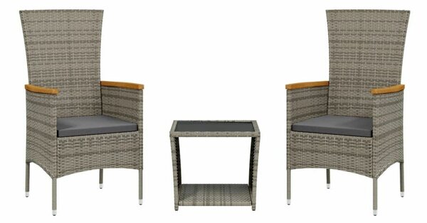 Polyrattan Kerti Étkezőgarnitúra - 3 részes - Szürke