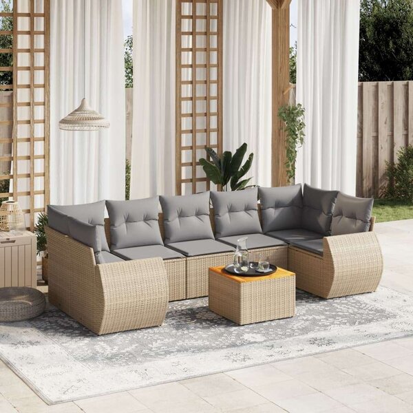 Polyrattan Kerti Ülőgarnitúra - 8 részes - Bézs