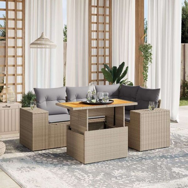 VidaXL 5 részes Polyrattan Kerti Ülőgarnitúra - Bézs