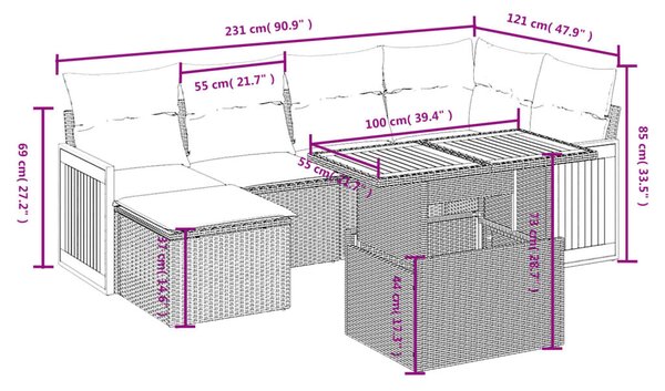 VidaXL Polyrattan Kerti Ülőgarnitúra - 7 részes - Bézs