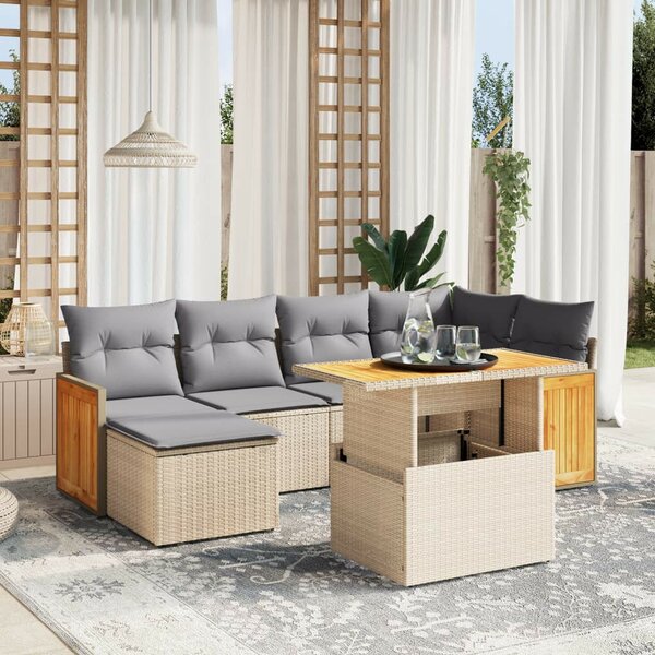VidaXL Polyrattan Kerti Ülőgarnitúra - 7 részes - Bézs