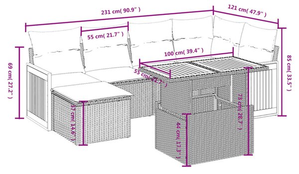 VidaXL Polyrattan Kerti Ülőgarnitúra - 7 részes - Bézs