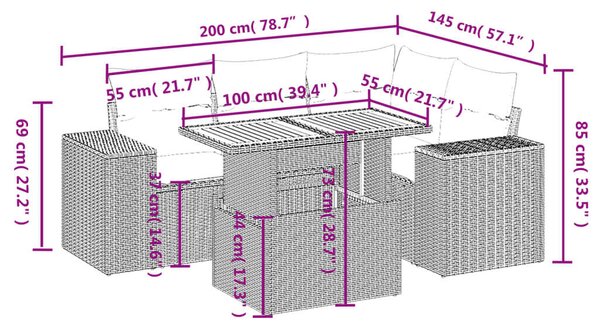 VidaXL 5 részes Polyrattan Kerti Ülőgarnitúra - Bézs