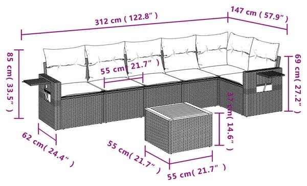 VidaXL Polyrattan Kerti Ülőgarnitúra - 7 részes - Fekete