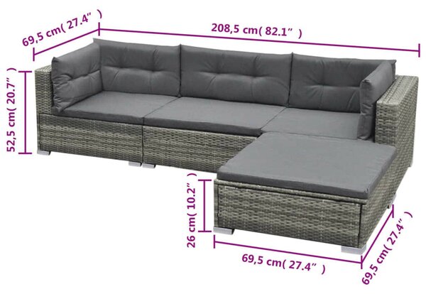 VidaXL 5 részes szürke polyrattan kerti ülőgarnitúra párnákkal
