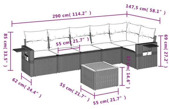 VidaXL Polyrattan Kerti Ülőgarnitúra - 7 részes - Fekete