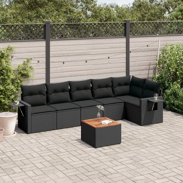 VidaXL Polyrattan Kerti Ülőgarnitúra - 7 részes - Fekete