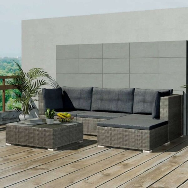 VidaXL 5 részes szürke polyrattan kerti ülőgarnitúra párnákkal