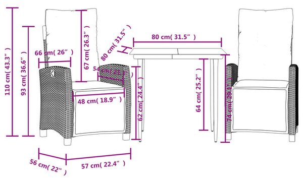VidaXL Polyrattan Kerti Garnitúra - 3 részes - Bézs