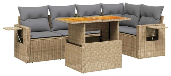 VidaXL 6 részes bézs polyrattan kerti ülőgarnitúra párnával