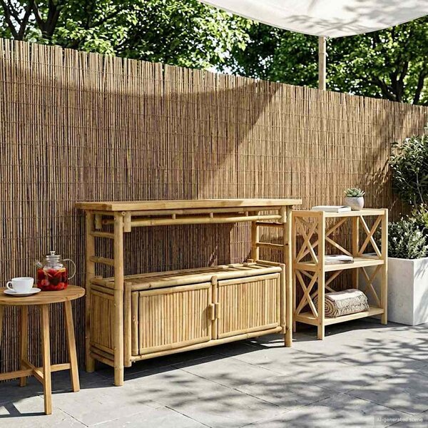 VidaXL Konzolasztal polcokkal Természetes 110 x 35 x 75 cm Bambusz