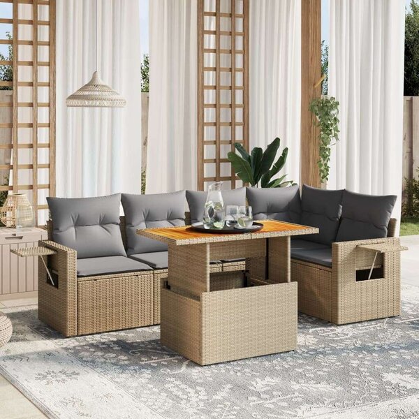 VidaXL 6 részes bézs polyrattan kerti ülőgarnitúra párnával