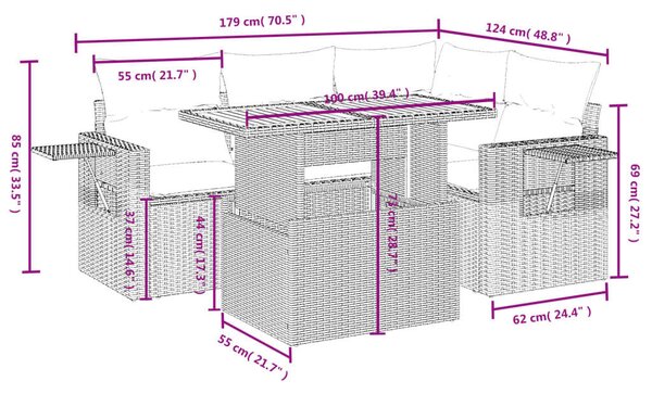 VidaXL Polyrattan Kerti Ülőgarnitúra - 5 részes - Bézs