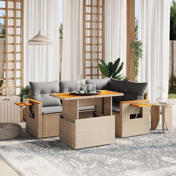 VidaXL Polyrattan Kerti Ülőgarnitúra - 5 részes - Bézs